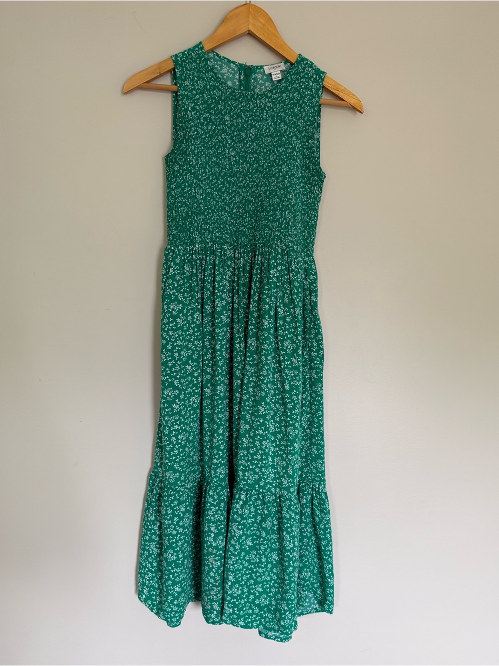 J. Crew Green & White Floral Smocked Sleeveless Tiered Maxi Dress Petite XXS